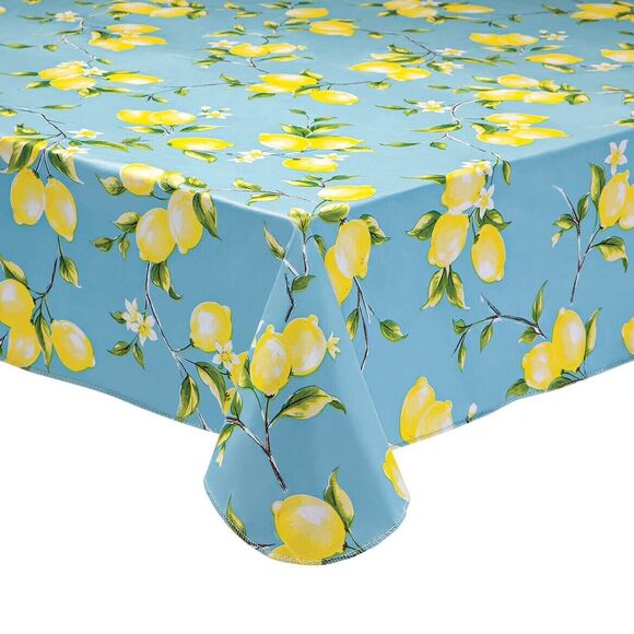 Lemon Tree Vinyl Tablecloth Flannel Backing Country KItchen Fruit 60 X 120-in